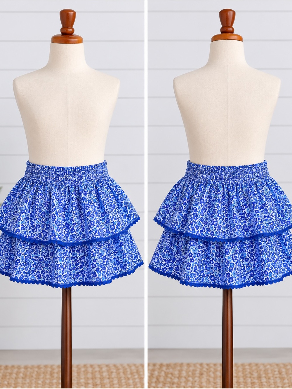 Chelsea & Violet Girls Blue Floral Ruffle Skirt